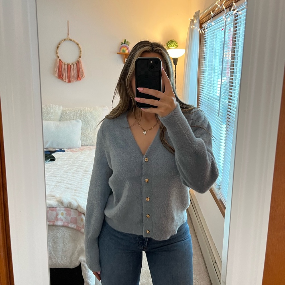 Blue Button-Up Cardigan
